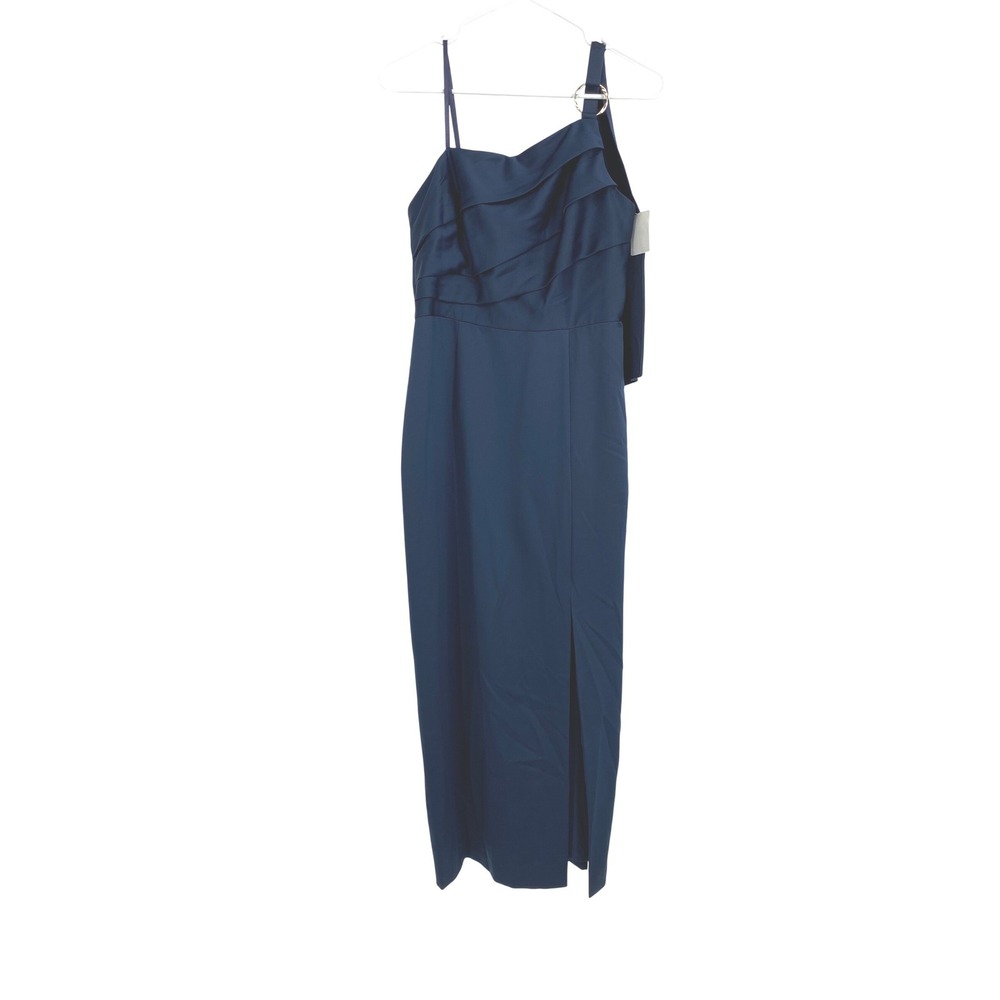 Adrianna Papell One Shoulder‎ Satin Crepe Dress Blue Size 6